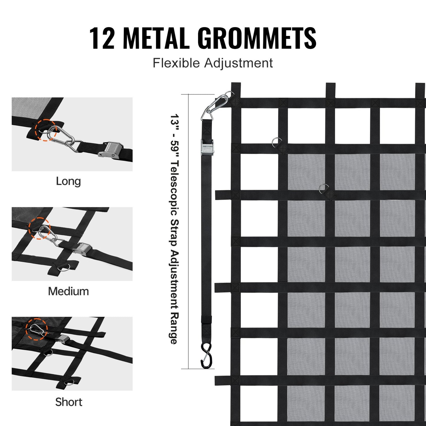 Heavy Duty Cargo Net 72x57 Inches with Adjustable Buckles & S-Hooks for Truck Bed Load Capacity 1500 lbs
