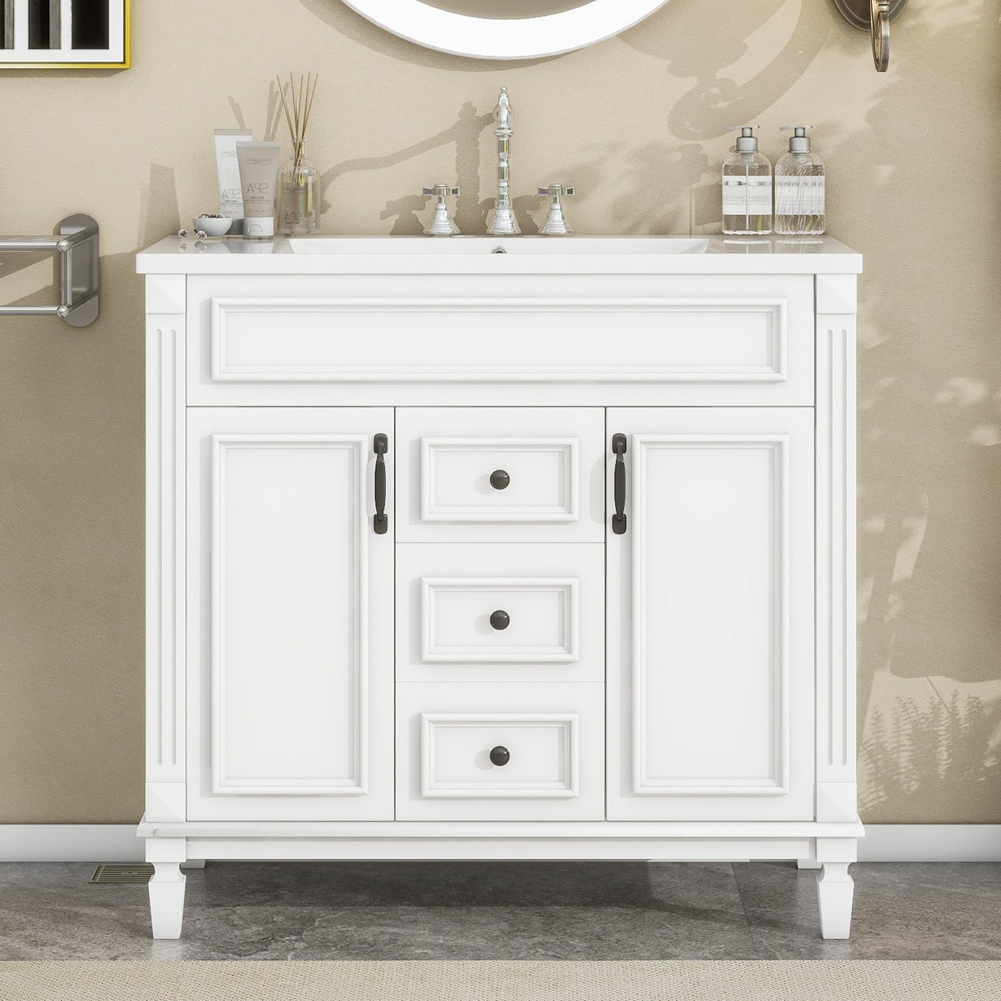 36-Inch Modern Bathroom Vanity with Sink & Storage Cabinet - White