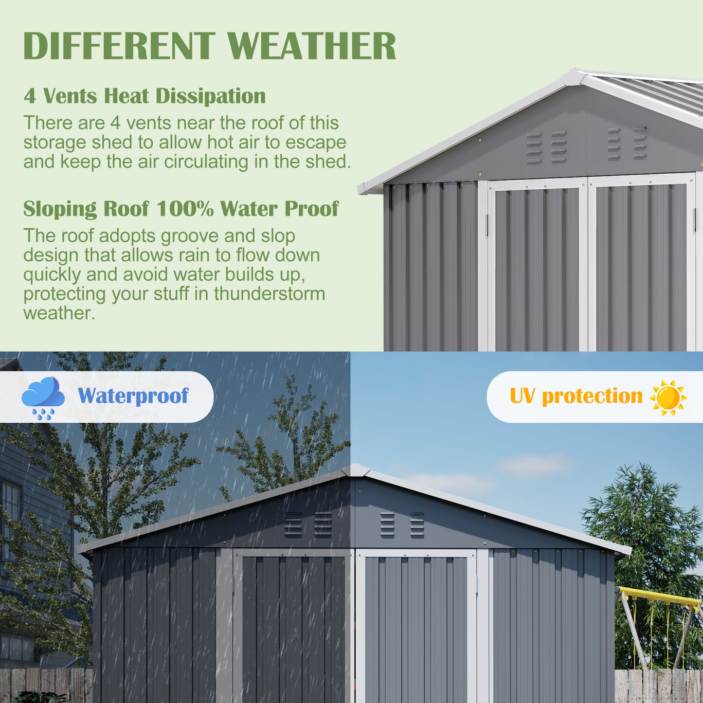 8x12 FT Metal Storage Shed with Side Door - Grey Outdoor Tool Shed