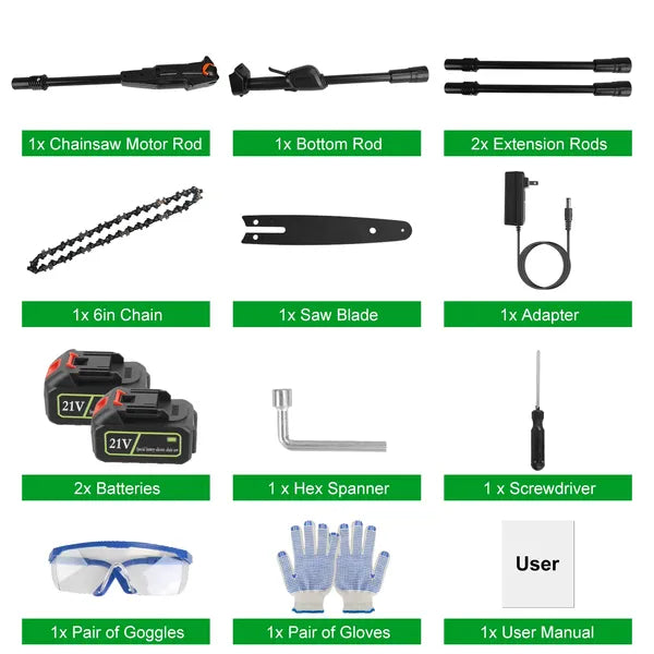 Cordless Pole Saw 7.4ft Extendable Chainsaw with 2 Batteries & Charger