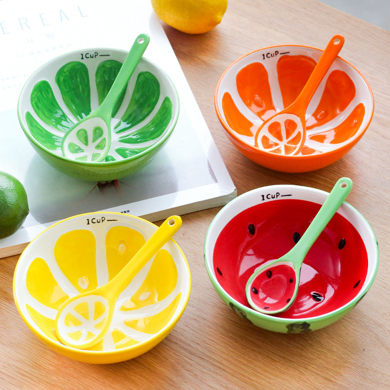Ceramic Watermelon Fruit Bowl Set - Microwave & Dishwasher Safe, 4 Colors