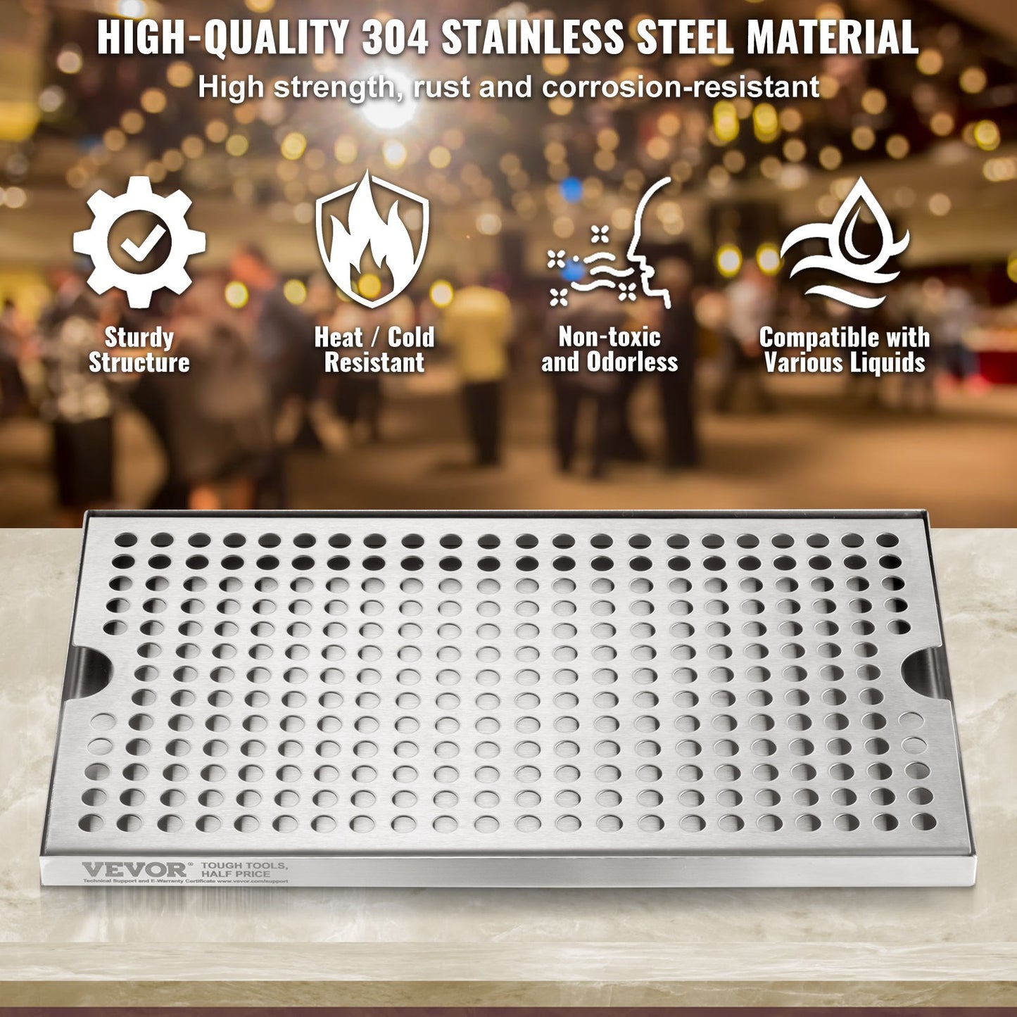 304 Stainless Steel Beer Drip Tray with Non-Slip Pads - Silver