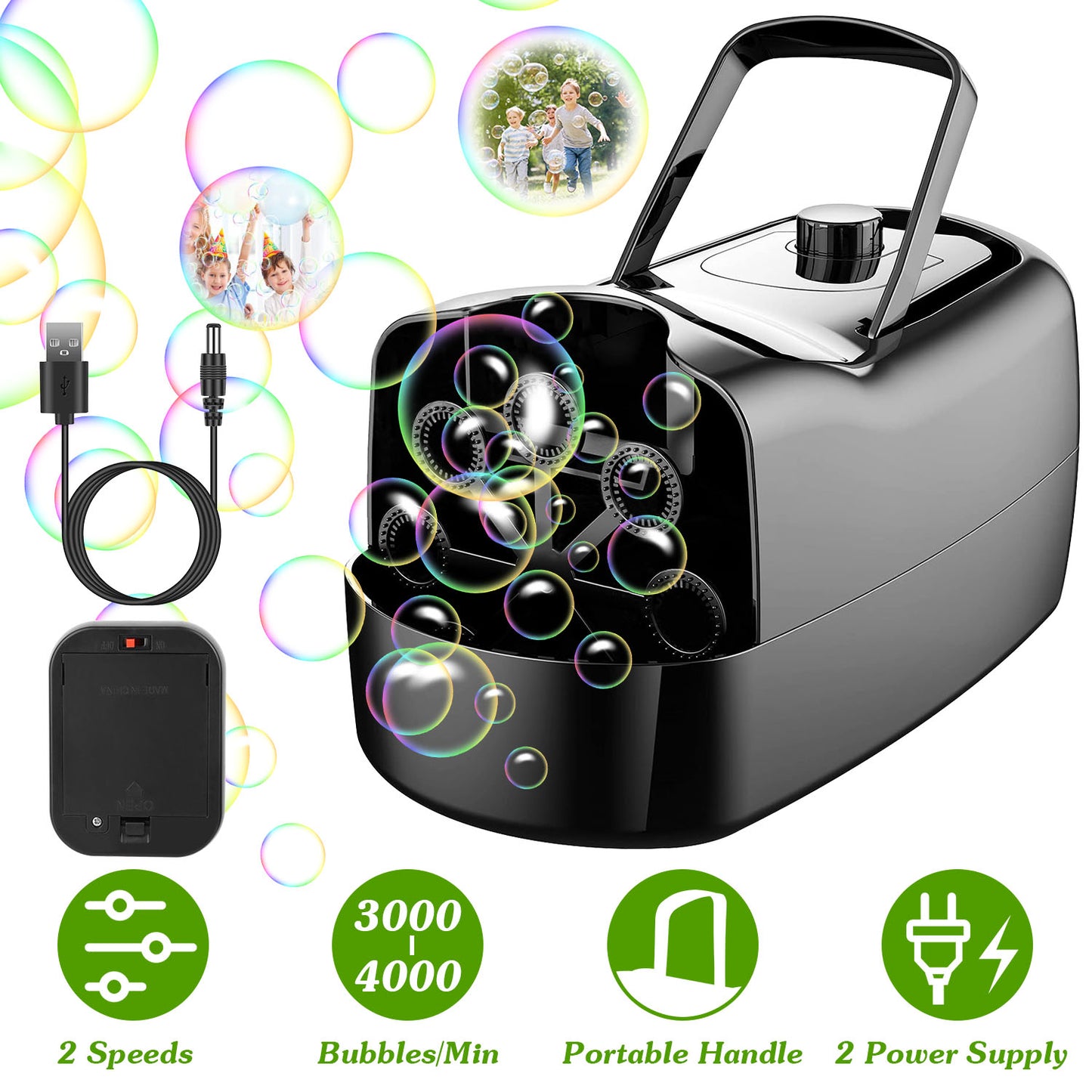 Automatic Bubble Maker - Portable Bubble Blower with 2 Speeds