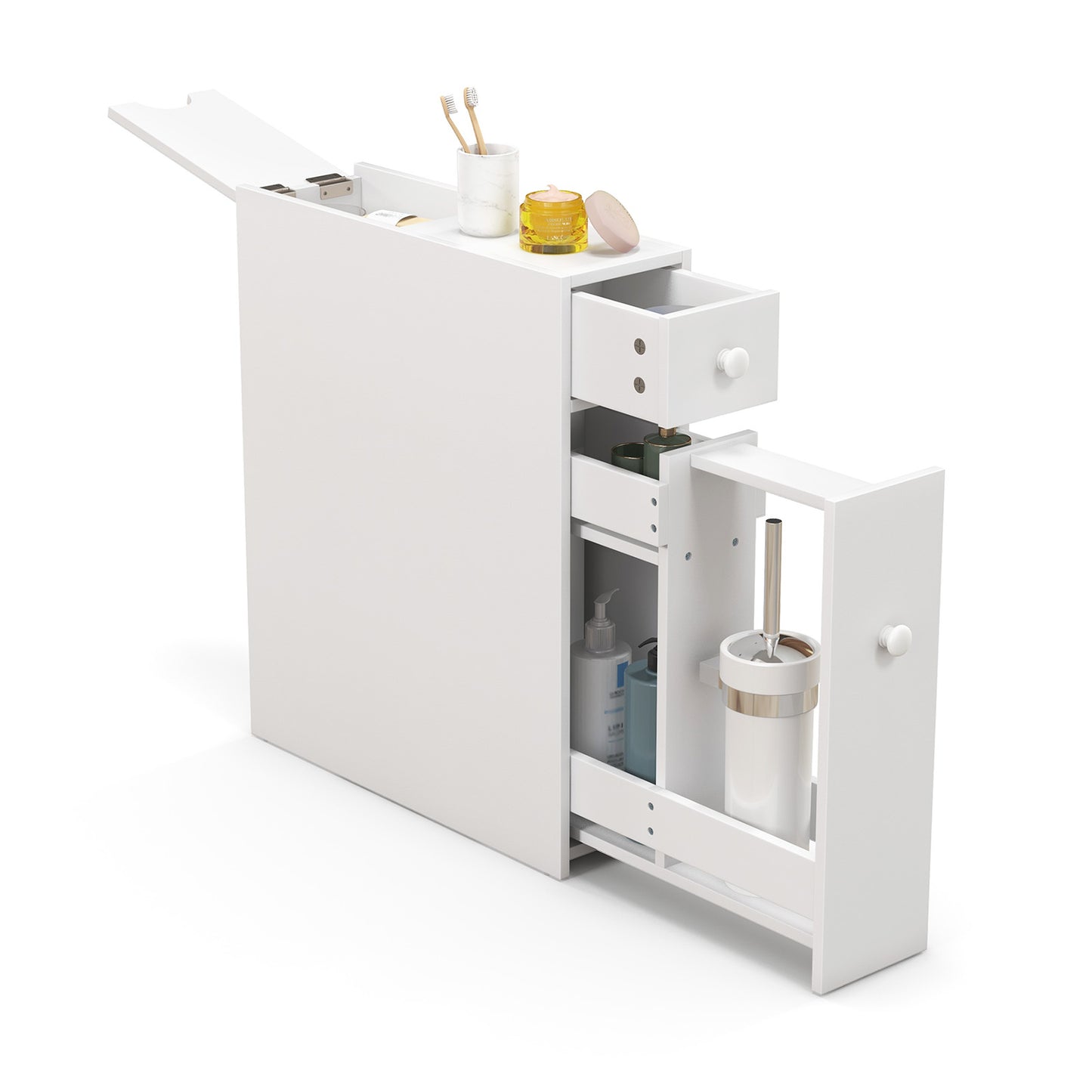 White Bathroom Storage Cabinet - Slim Space Saver Organizer