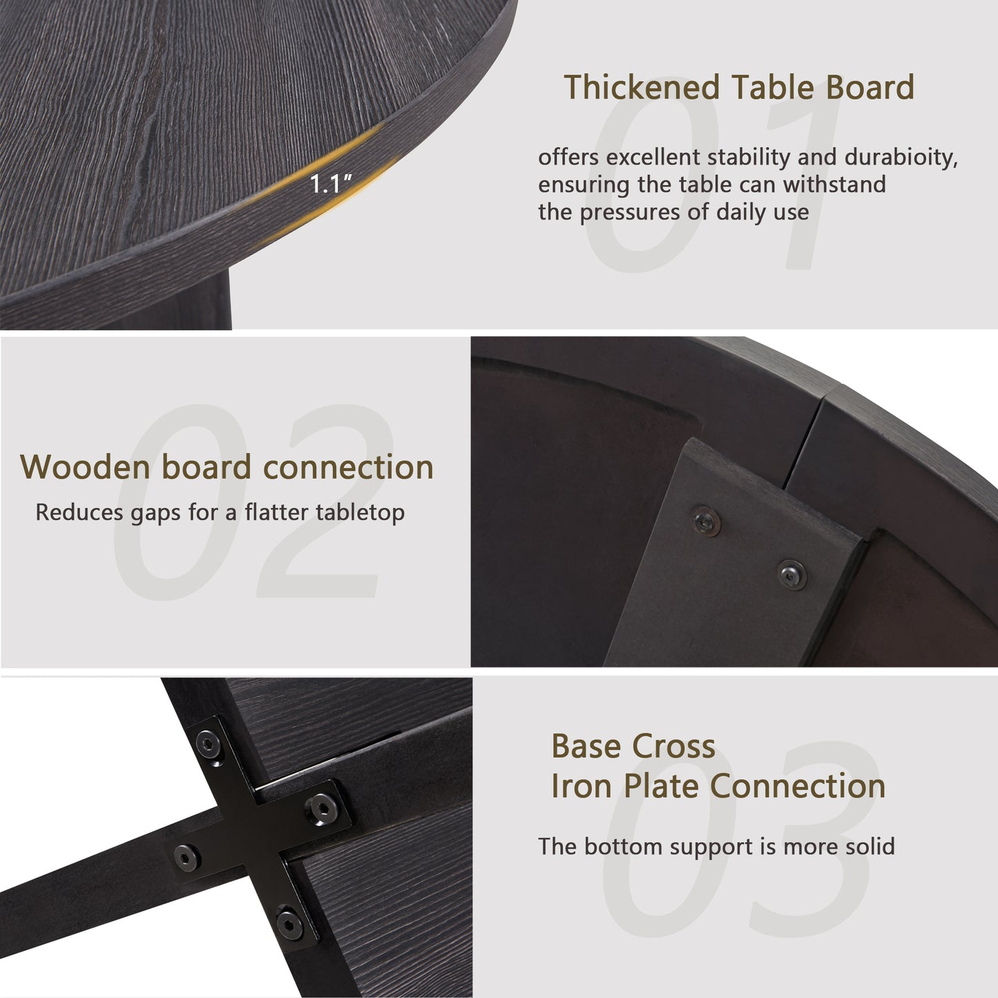 Round Dining Table for 4 - Antique Black Farmhouse Style