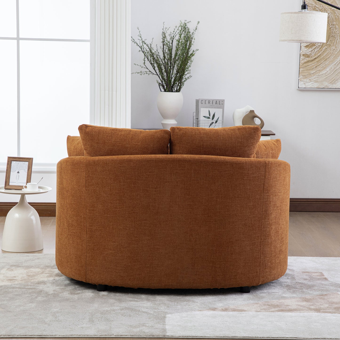 Cozy Upholstered Round Accent Chaise Lounge with Pillows - Orange