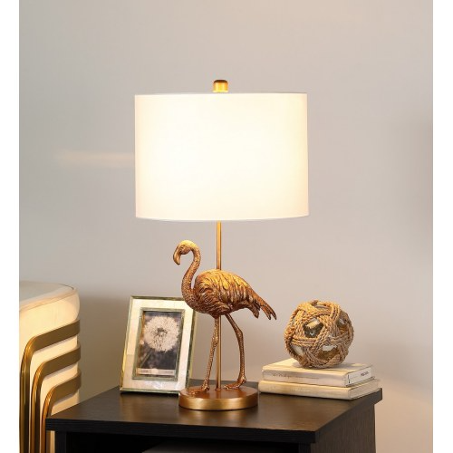 Matte Gold Flamingo Resin Table Lamp with Cotton Shade - 26 Inch Night Light