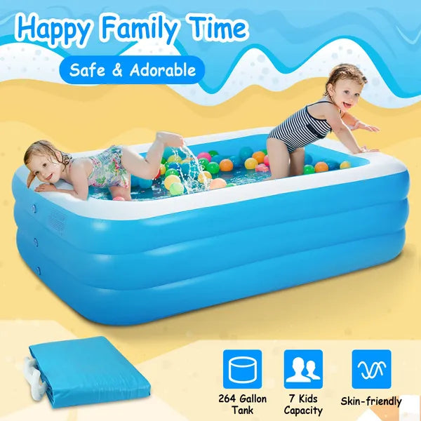 Inflatable Swimming Pool for Kids and Adults - 120x72x24in