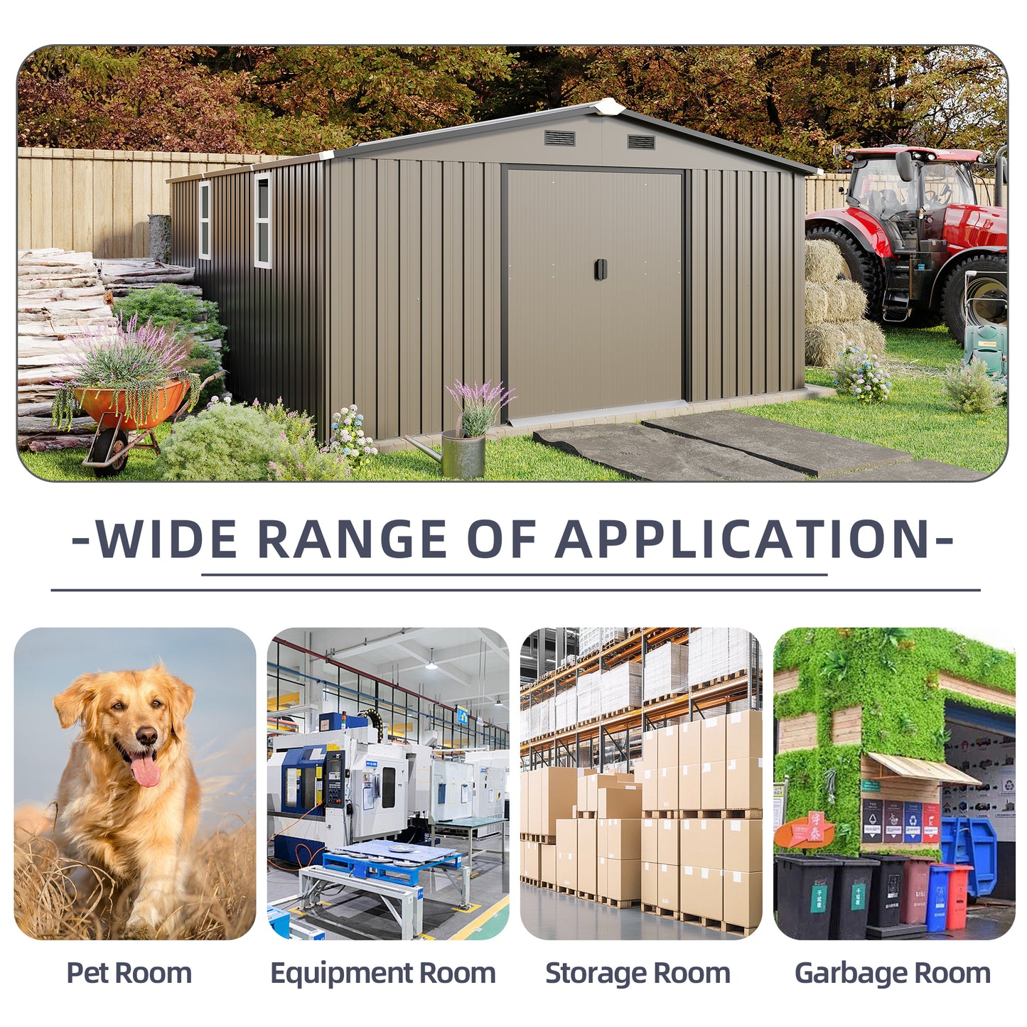 10x12ft Steel Storage Shed with Protective Film & Windows - Brown