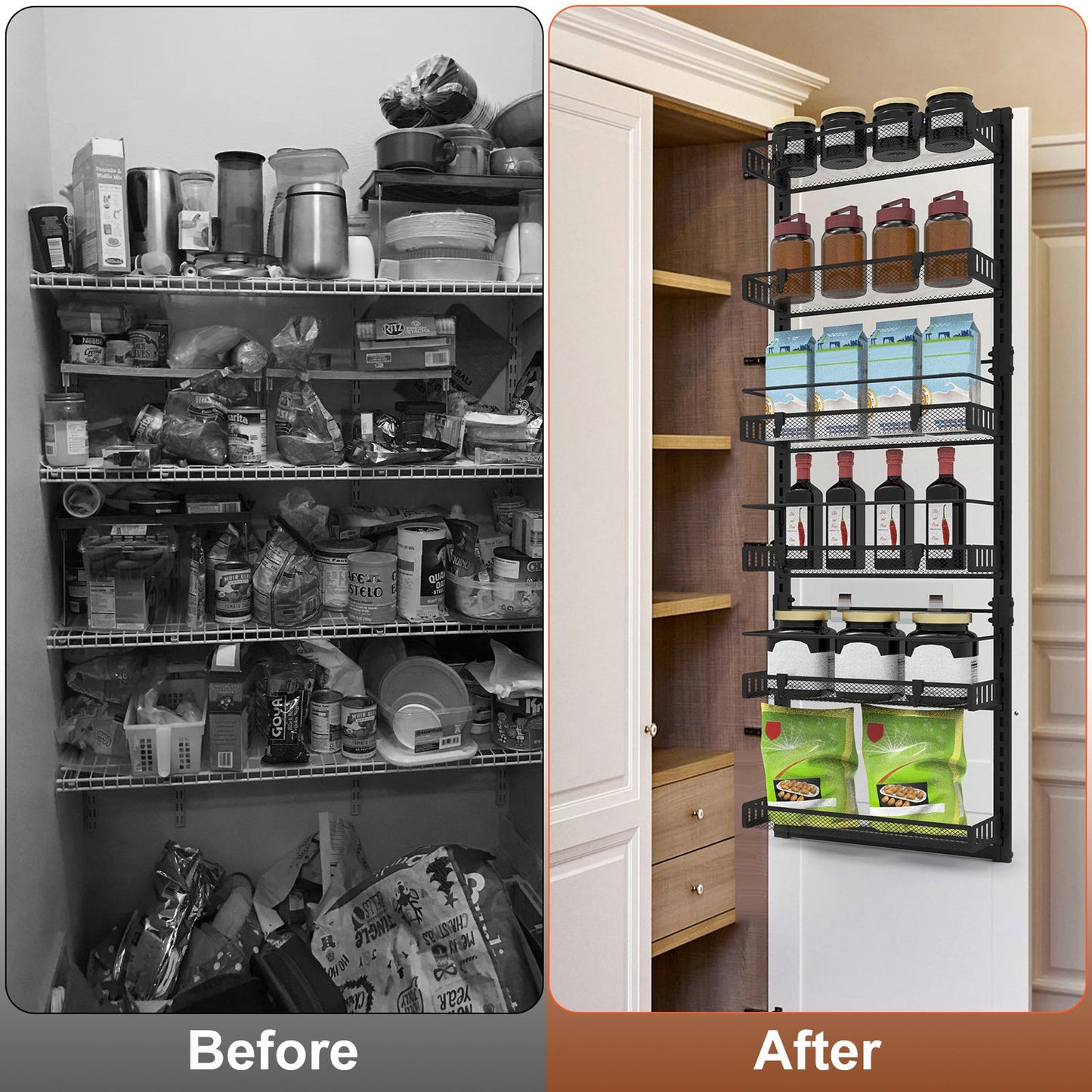 Black-White Options -- 1Pc Over The Door Pantry Organizer 6-Tier