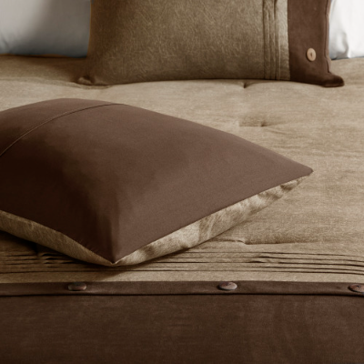 7 Piece Faux Suede Comforter Set - Cozy Lodge Style Bedding