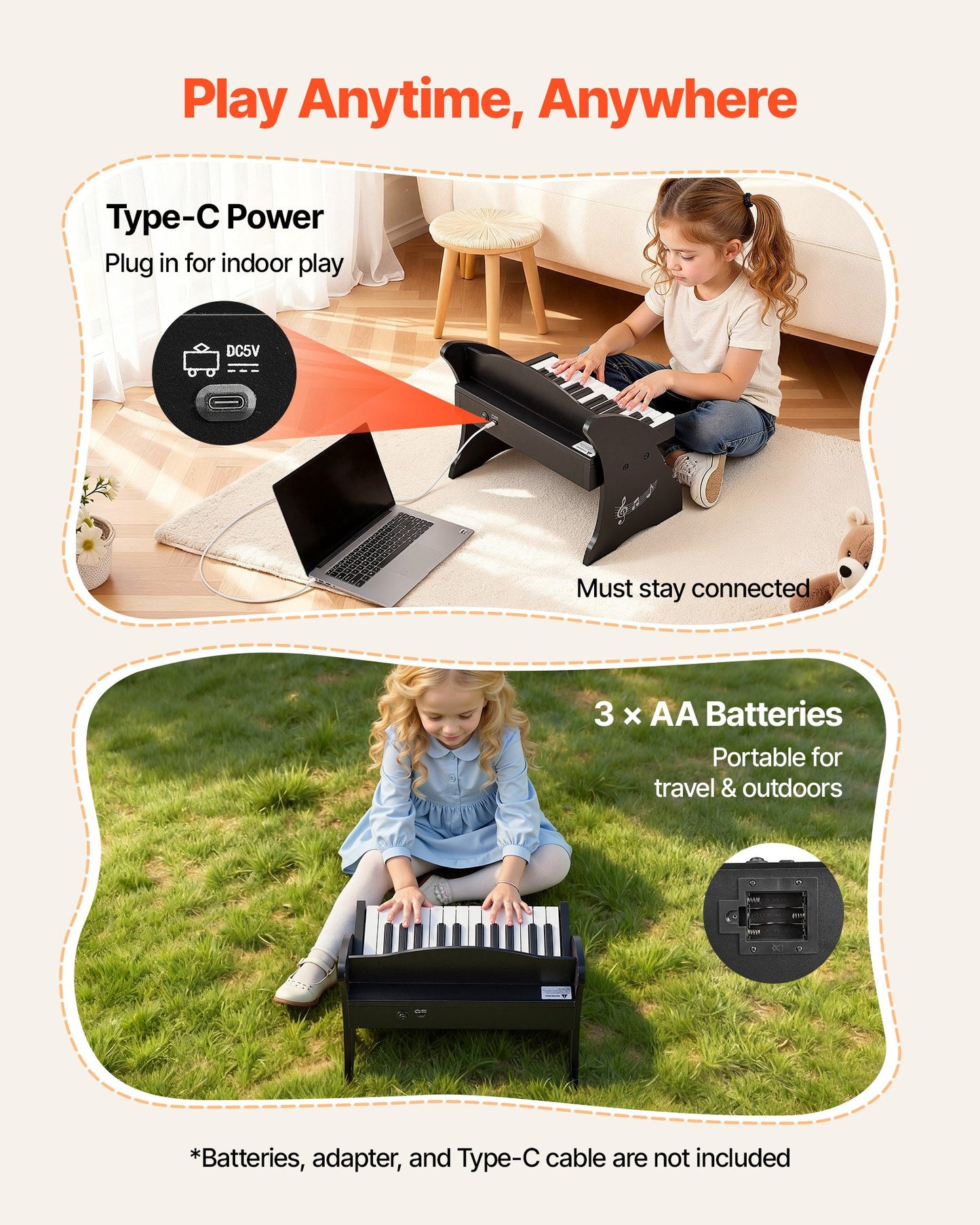 Kids Wooden Piano Keyboard - 25 Keys Educational Musical Toy for Toddlers
