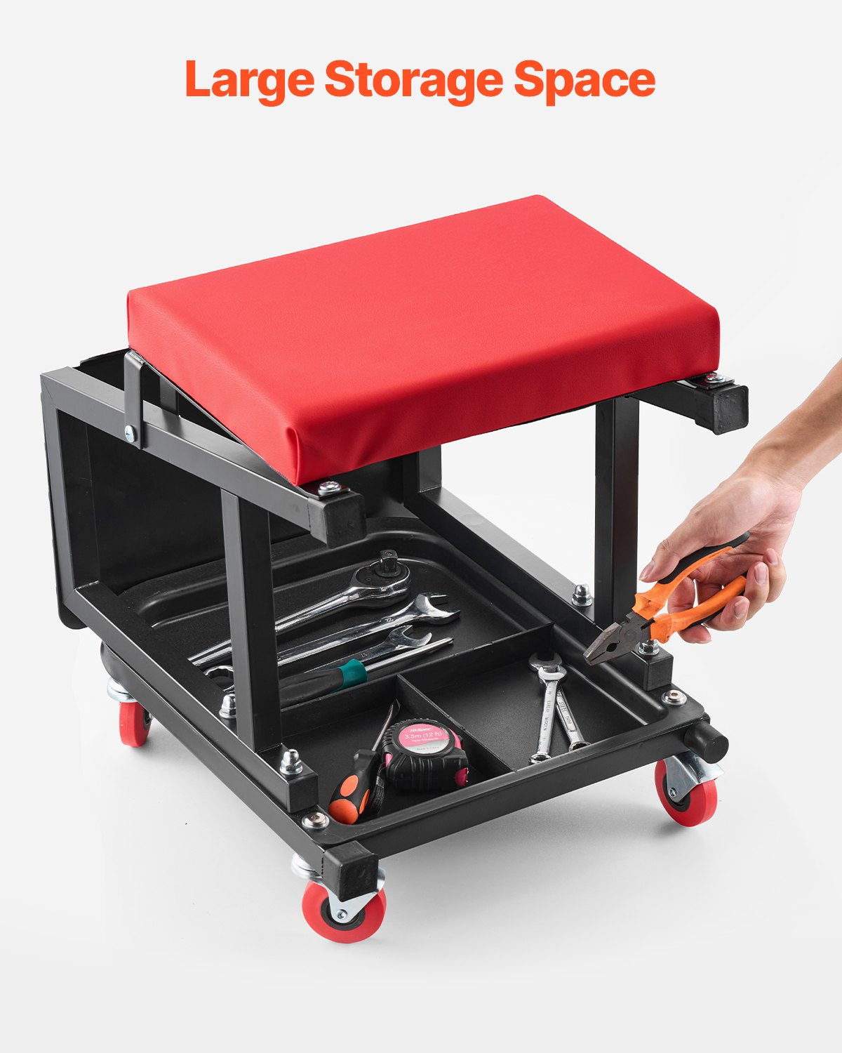 Heavy-Duty Rolling Work Seat & Step Stool - 300 Lb Capacity, Black