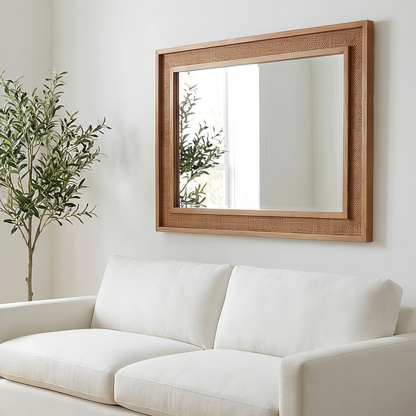 20"x30" Rattan Rectangle Decorative Mirror - Yellowish Brown