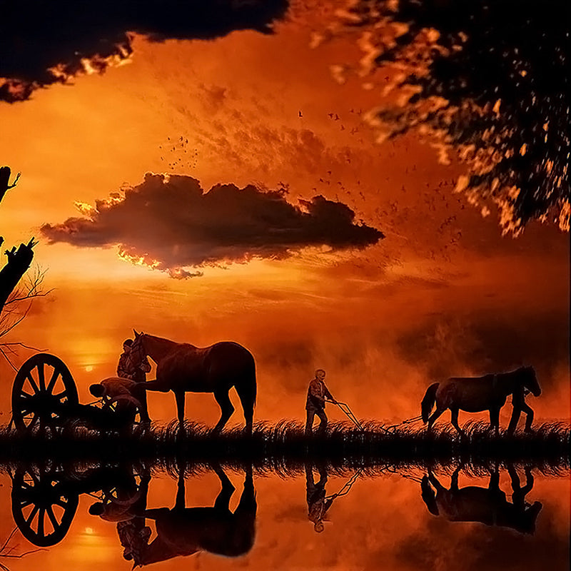 Diamond Painting Sunset Carriage Cross Stitch Kit Rhinestones Art Craft Pattern