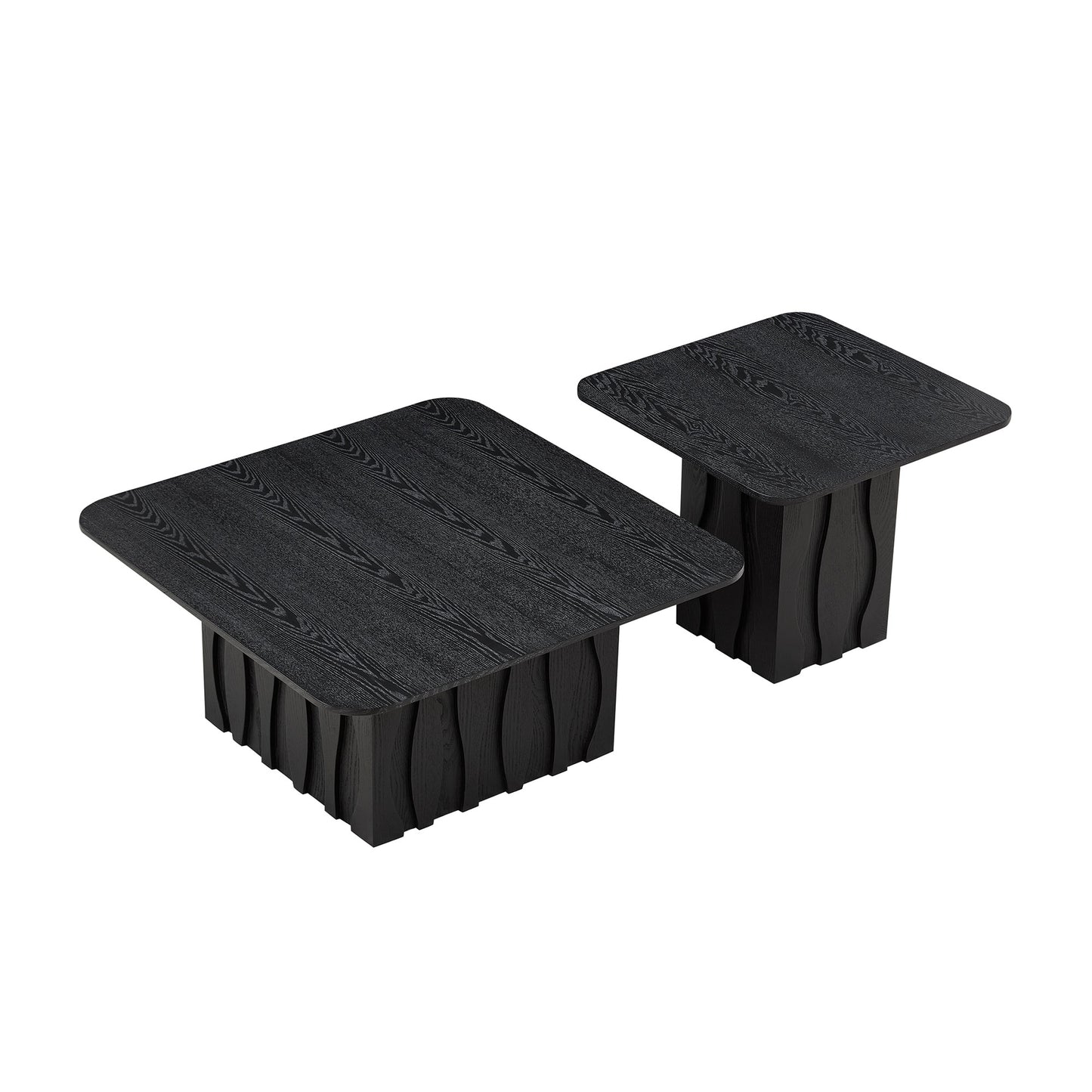 Nesting Square Coffee Table Set - Black, Mid-Century Design
