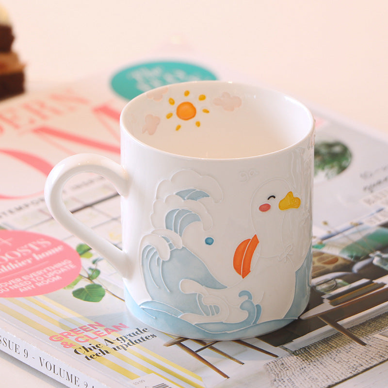 Hand-Painted Ceramic Mug with 3D Duck Design - Blue, 101-200ml