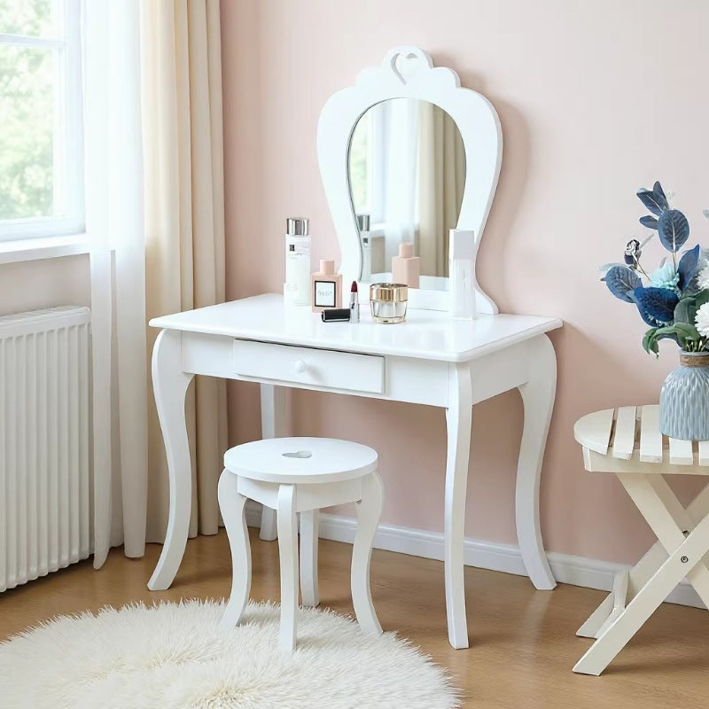 Bedroom Dressing Stool with Mirror and Vanity Storage - European Style