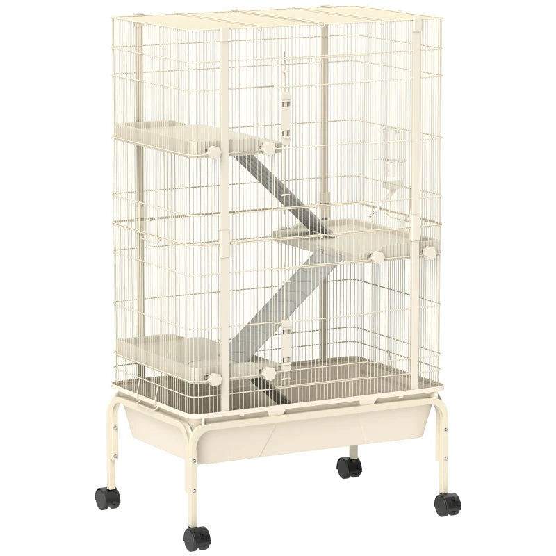 Small Animal Cage with Ramps and Water Bottle - 47 Inch Multi-Level Metal Enclosure