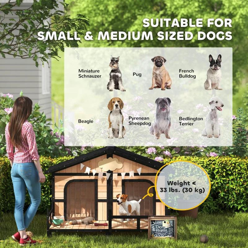 Outdoor Wooden Dog House with Porch & Weatherproof Roof - Small to Medium Dogs