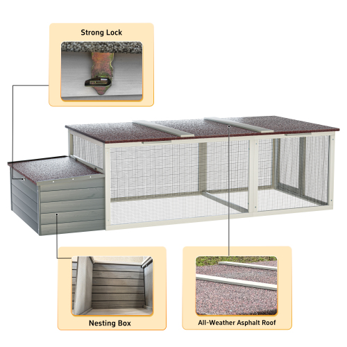 Large Wooden Chicken Coop with Run and Weatherproof Roof - Gray