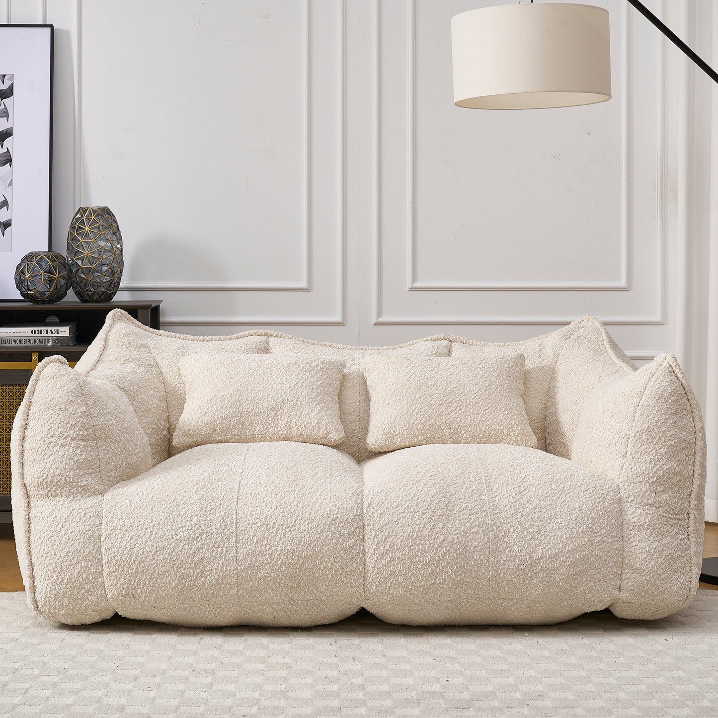 Soft Chenille Beanbag Chair for Two - Beige Recliner Sofa