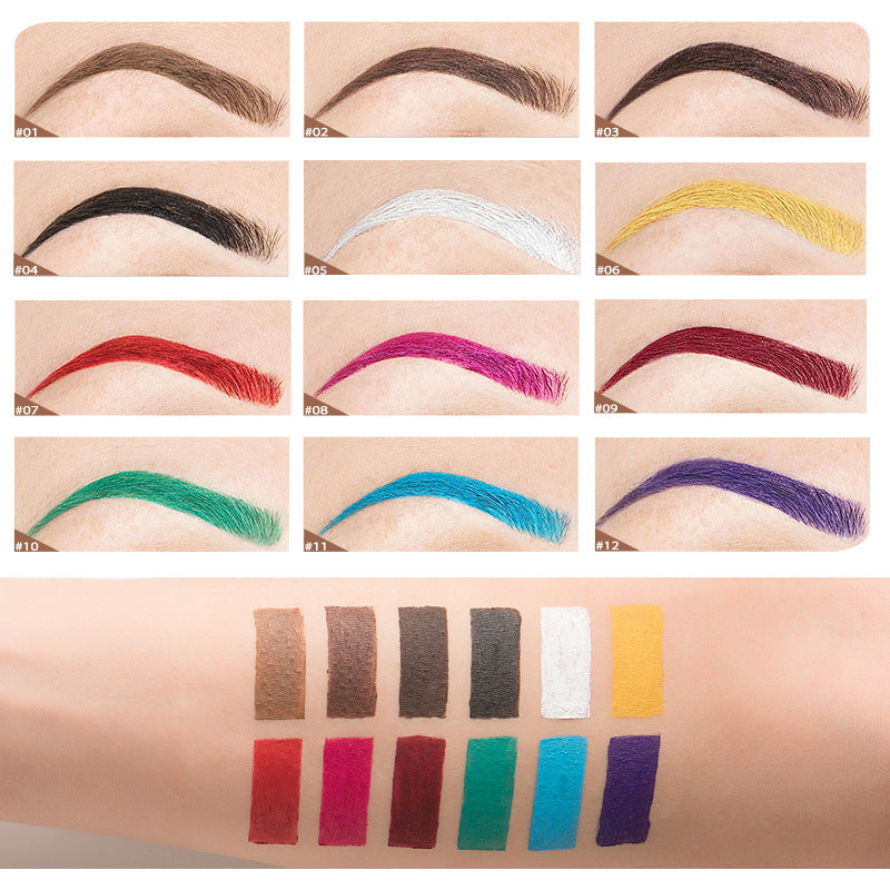 Waterproof Long-Lasting Eyebrow Cream Set - 12 Colors with Brush