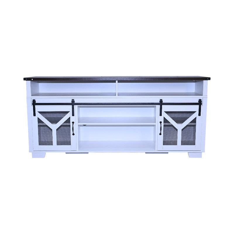 65.3-Inch TV Stand with LED Light Strips and Barn Door - White & Black Walnut