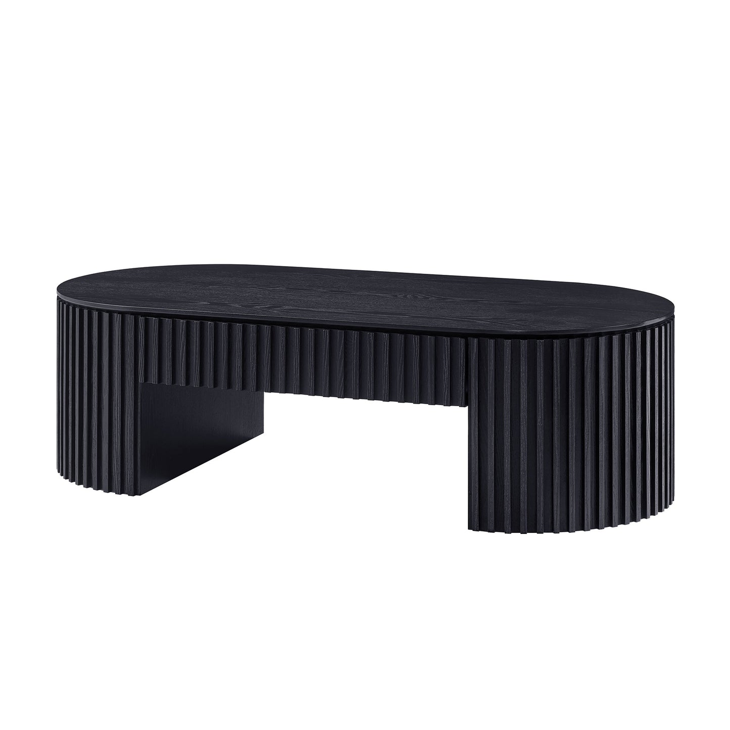 Oval Wood Coffee Table with Drawer - Mid Century Modern - Black
