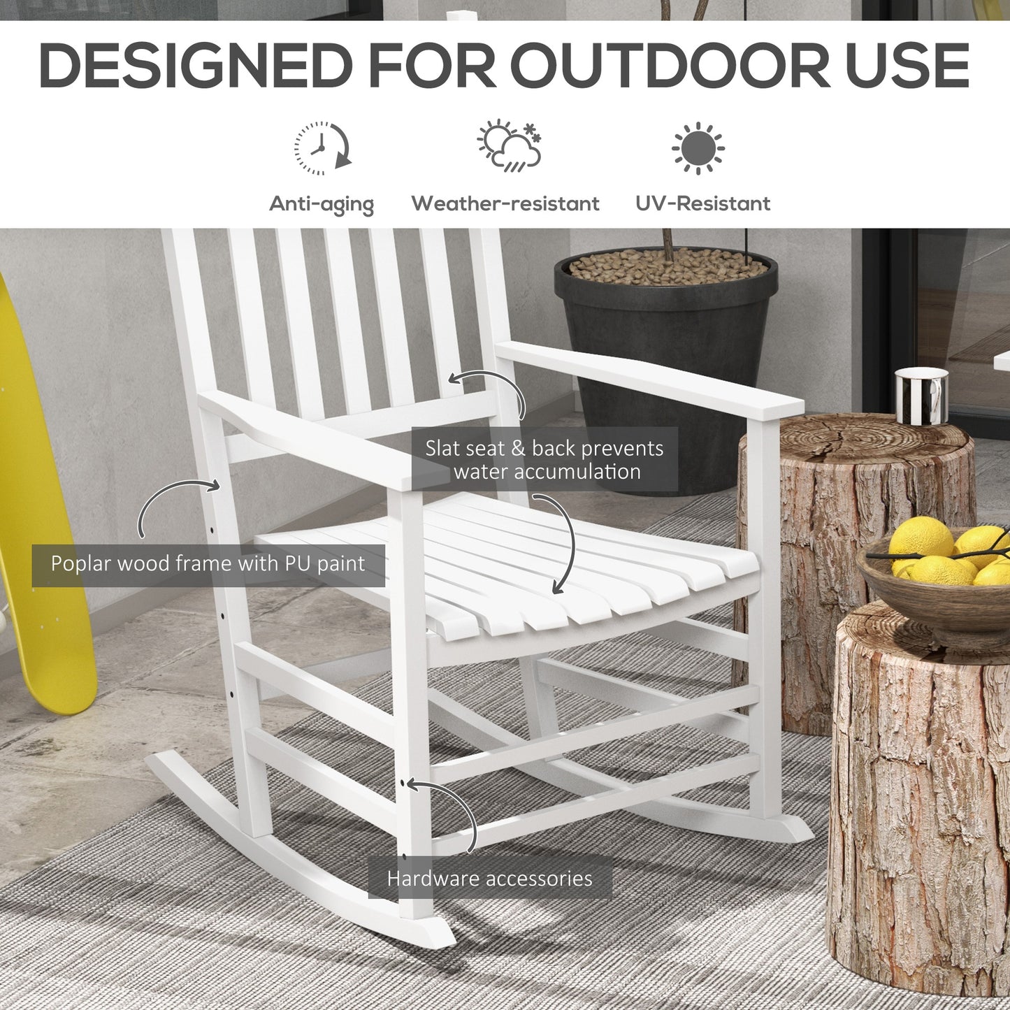 Wooden Rocking Chair Set - Outdoor Rockers with Curved Armrests