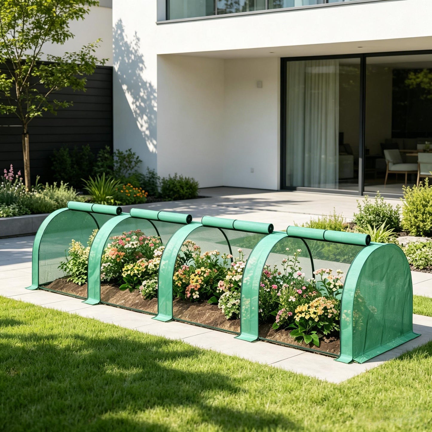 Portable Greenhouse with 4 Zippered Doors - 13' x 3' x 2.5'
