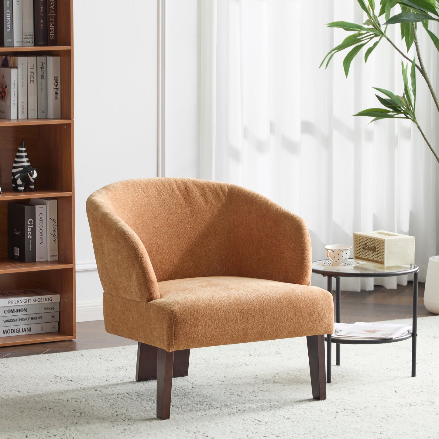 Modern Accent Chair With Round Back & Wooden Legs - Mid-Century