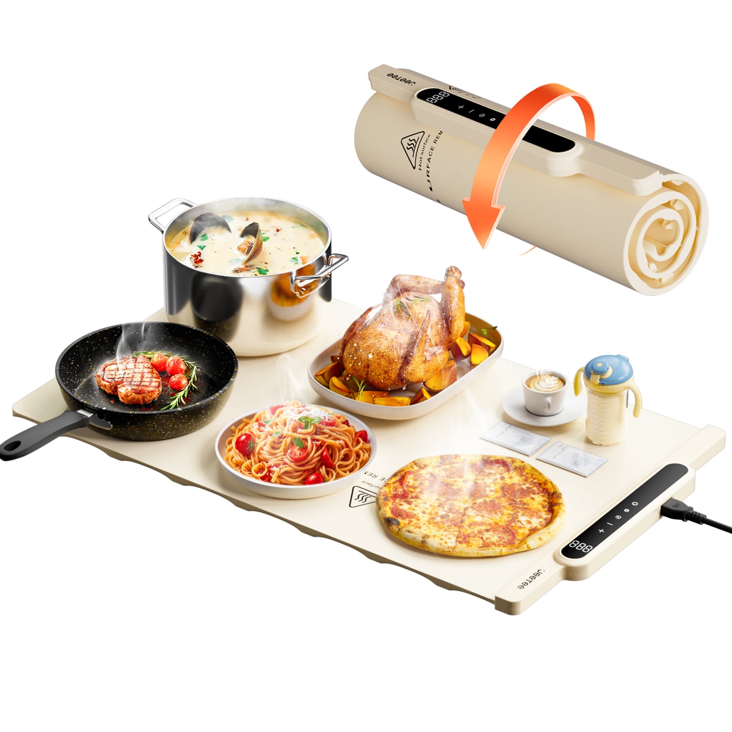 Silicone Food Heating Pad with 10 Temperature Settings, Foldable Kitchen Table Warmer