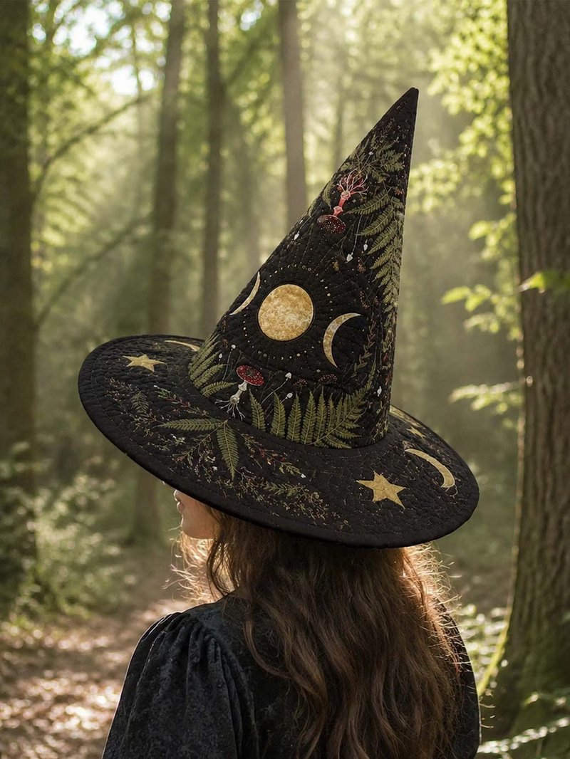 Embroidered Witch Hat 3D Digital Print Decoration