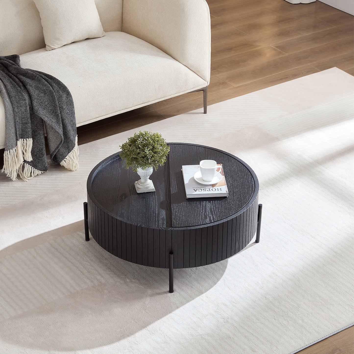 Round Coffee Table With Storage Modern Accent Tea For Bedroom Living