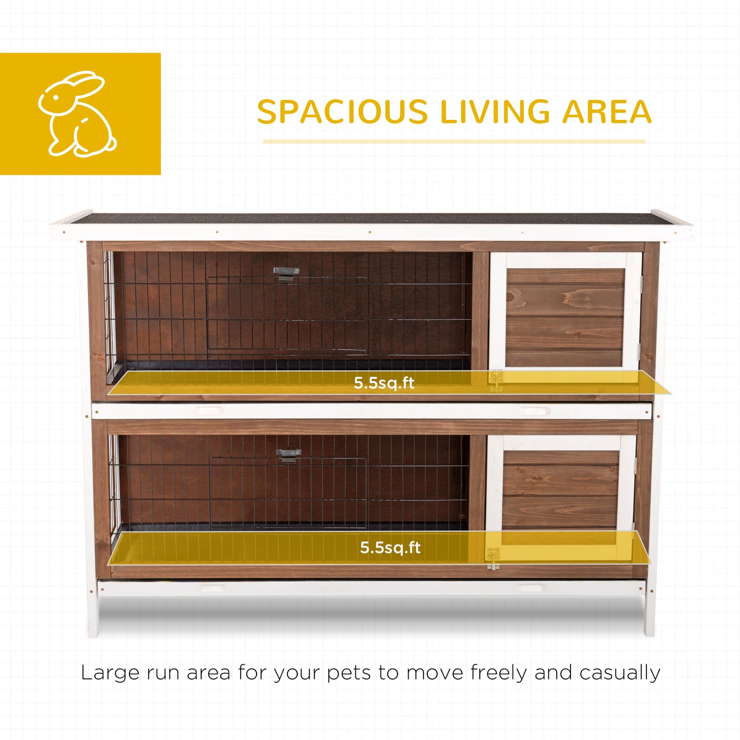 Wooden Rabbit Hutch with Dividers and Asphalt Roof - Small Animal Cage