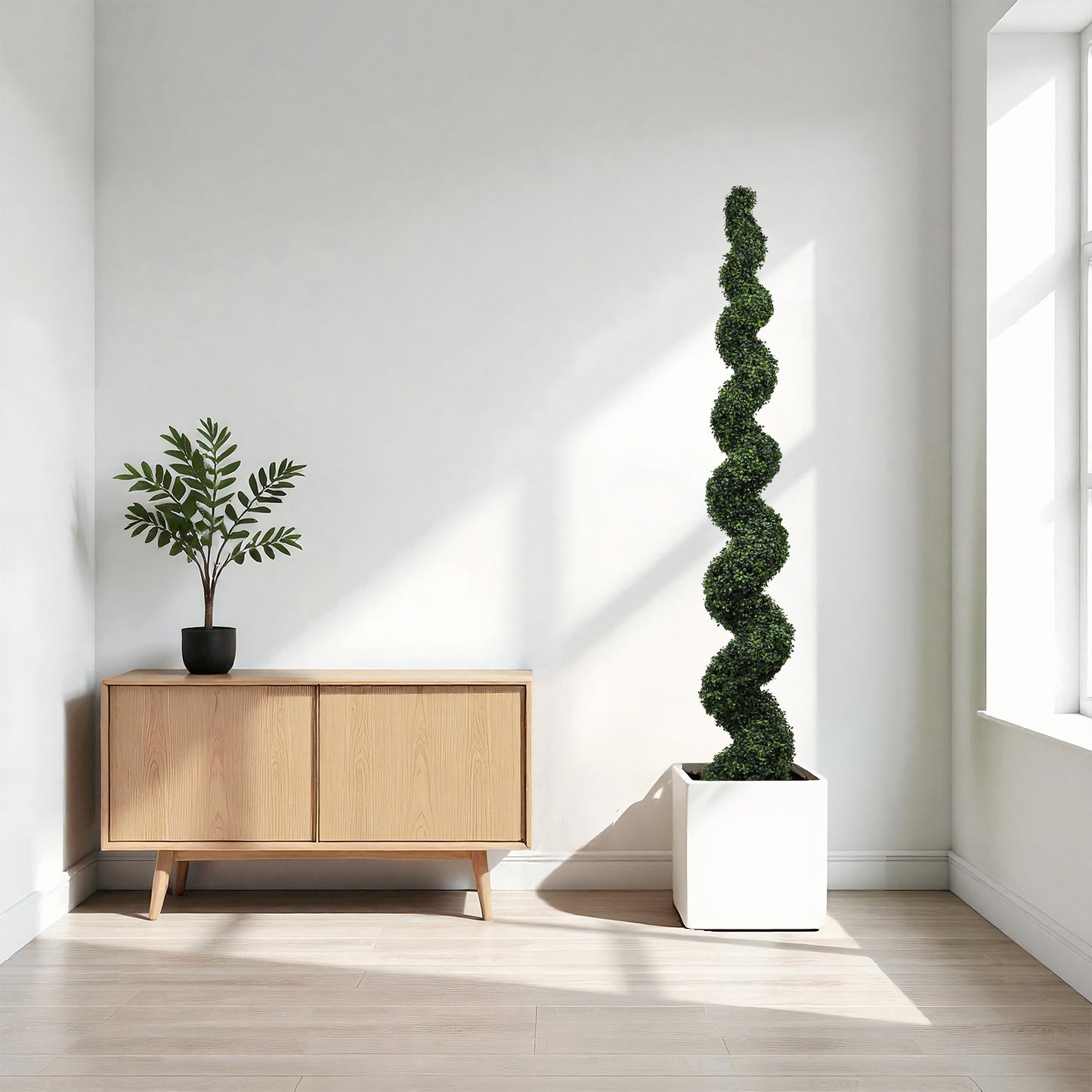 7FT Artificial Spiral Topiary Tree - Green Potted Plant