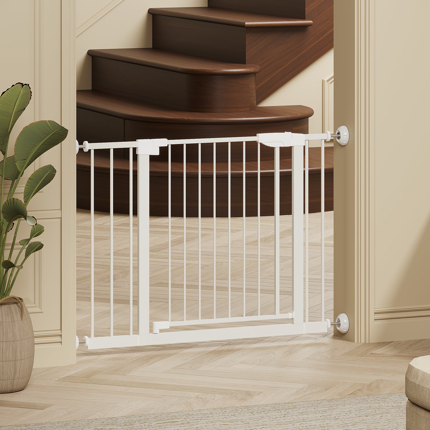 Wide Baby Gate 29.5-45.3" with Walk-Through Design - White