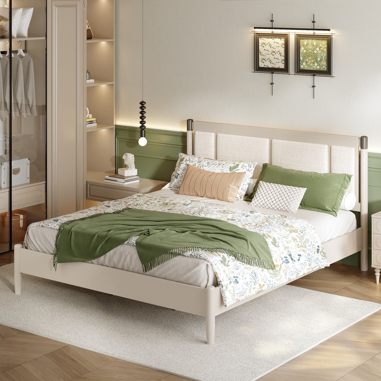 Solid Wood King Bed, Heavy Duty 600 Lbs Support, No Box Spring