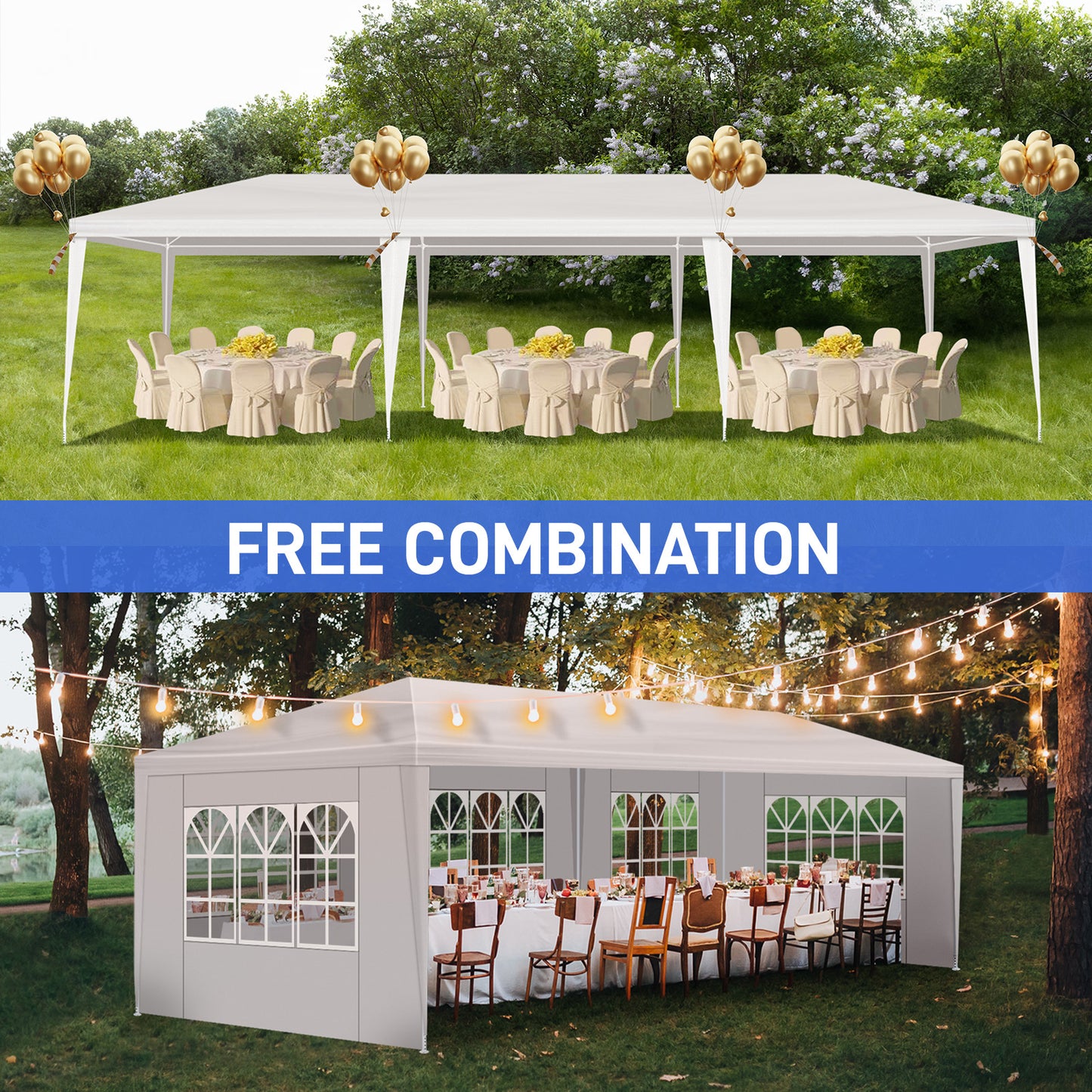 10x30ft White Party Tent with 5 Sidewalls - Waterproof Canopy