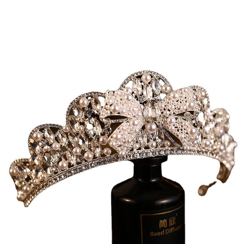 Rhinestone Pearl Crown Hair Hoop - Silver