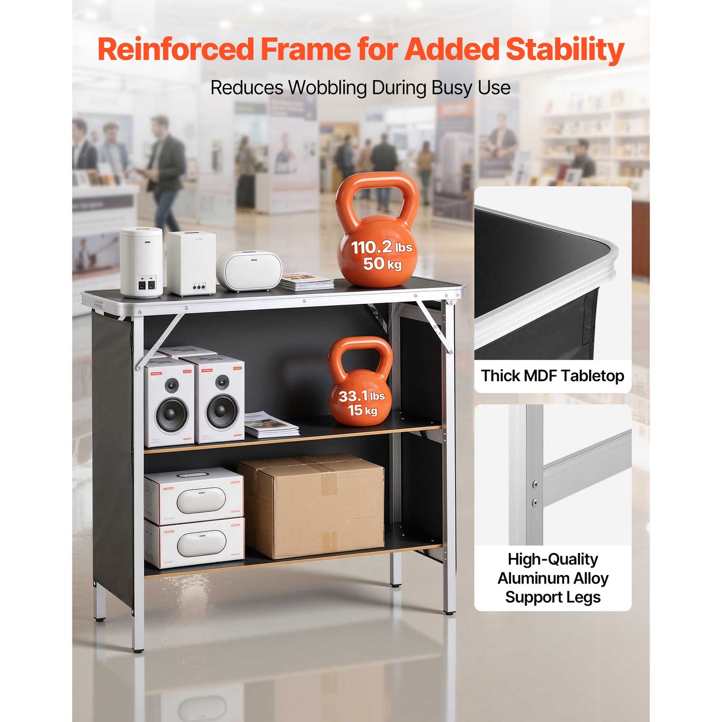 Foldable Portable Bar Table with Storage Shelf & Carry Bag - Event & Party Mobile Station