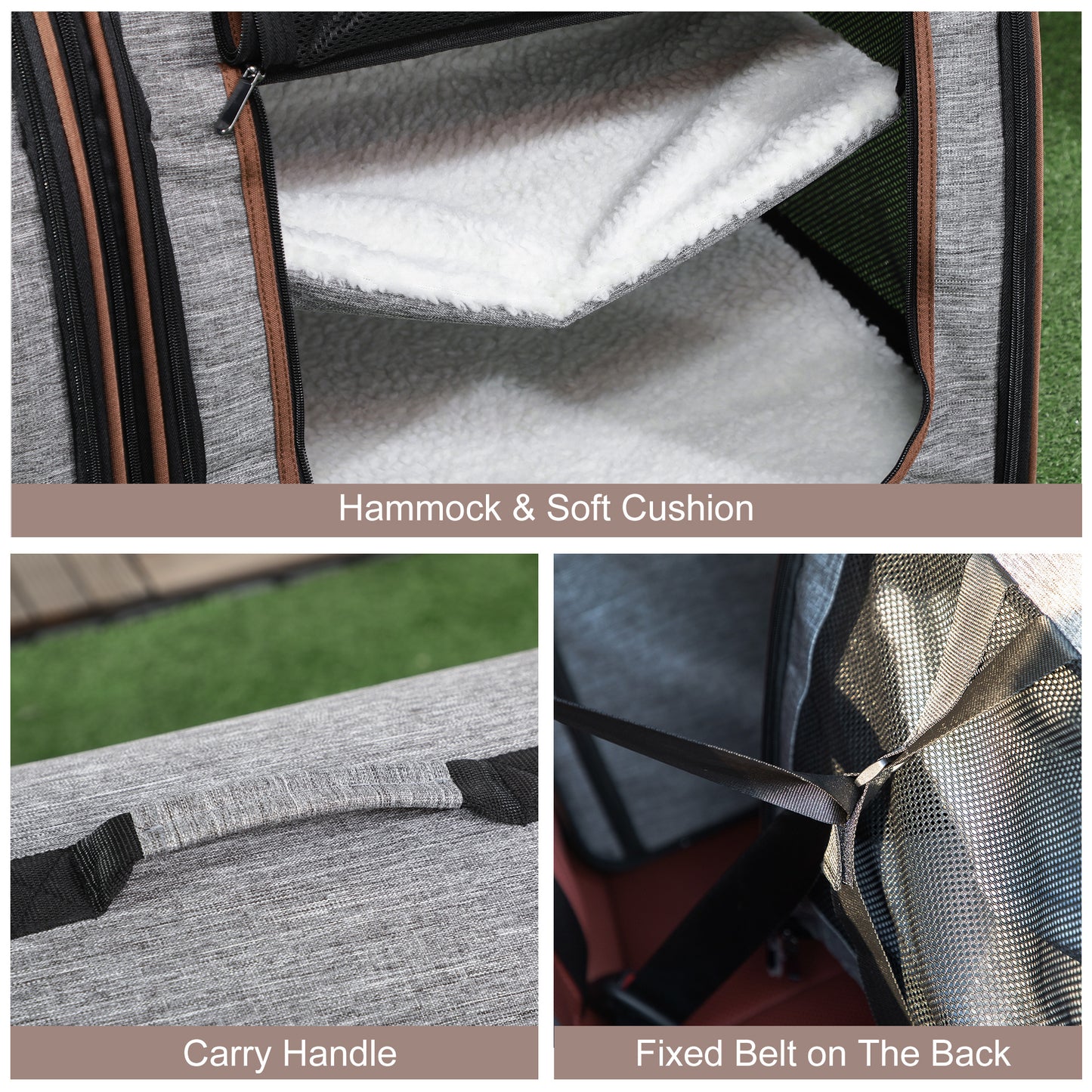 Portable Soft-Sided Cat Carrier with Divider and Storage Bag - Grey