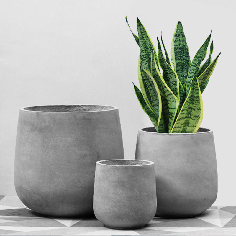 Round Cement Flowerpot with Simple Nordic Design for Home & Garden