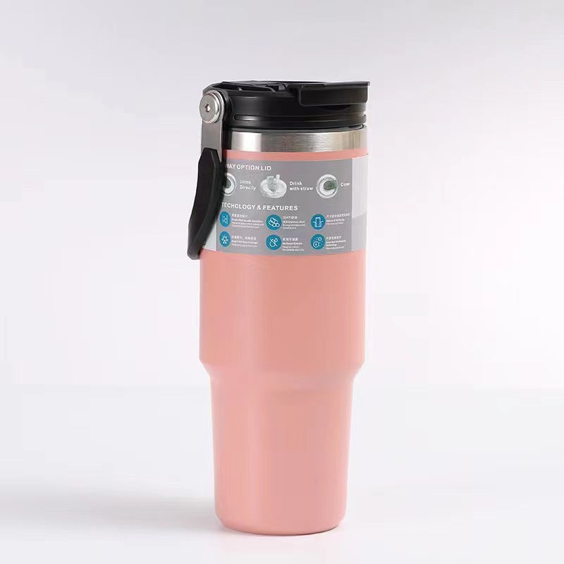 Insulated Stainless Steel Double Drink Cup - 900ml Capacity, Portable Thermos Mug