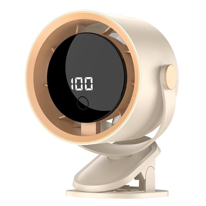 Rechargeable 4-in-1 Clip Desk Fan with LED Display, 360° Adjustable, USB