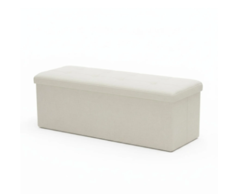 43-Inch Foldable Storage Bench - Durable Beige PVC with 660 lb Capacity