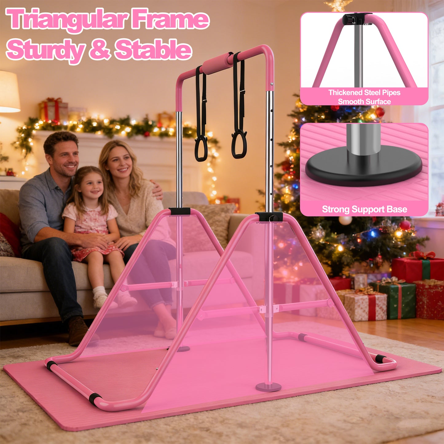 Adjustable Height Gymnastics Training Bar for Kids - Pink