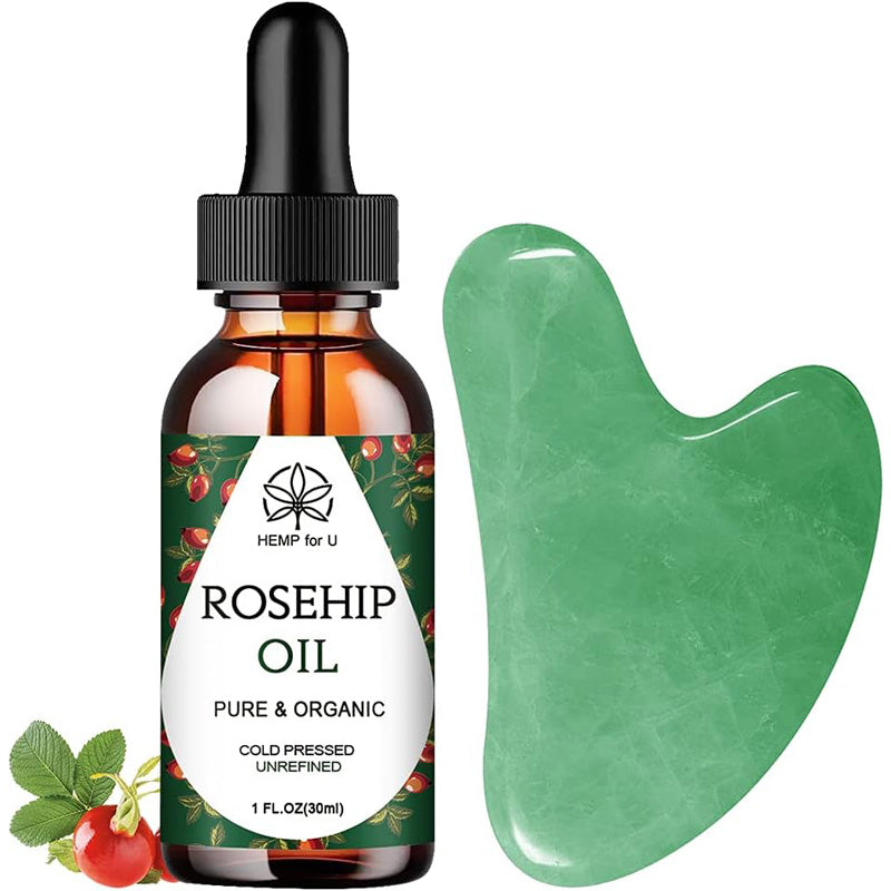 Natural Jade Gua Sha Massage Tool & Face Oil Set with Travel Pouch
