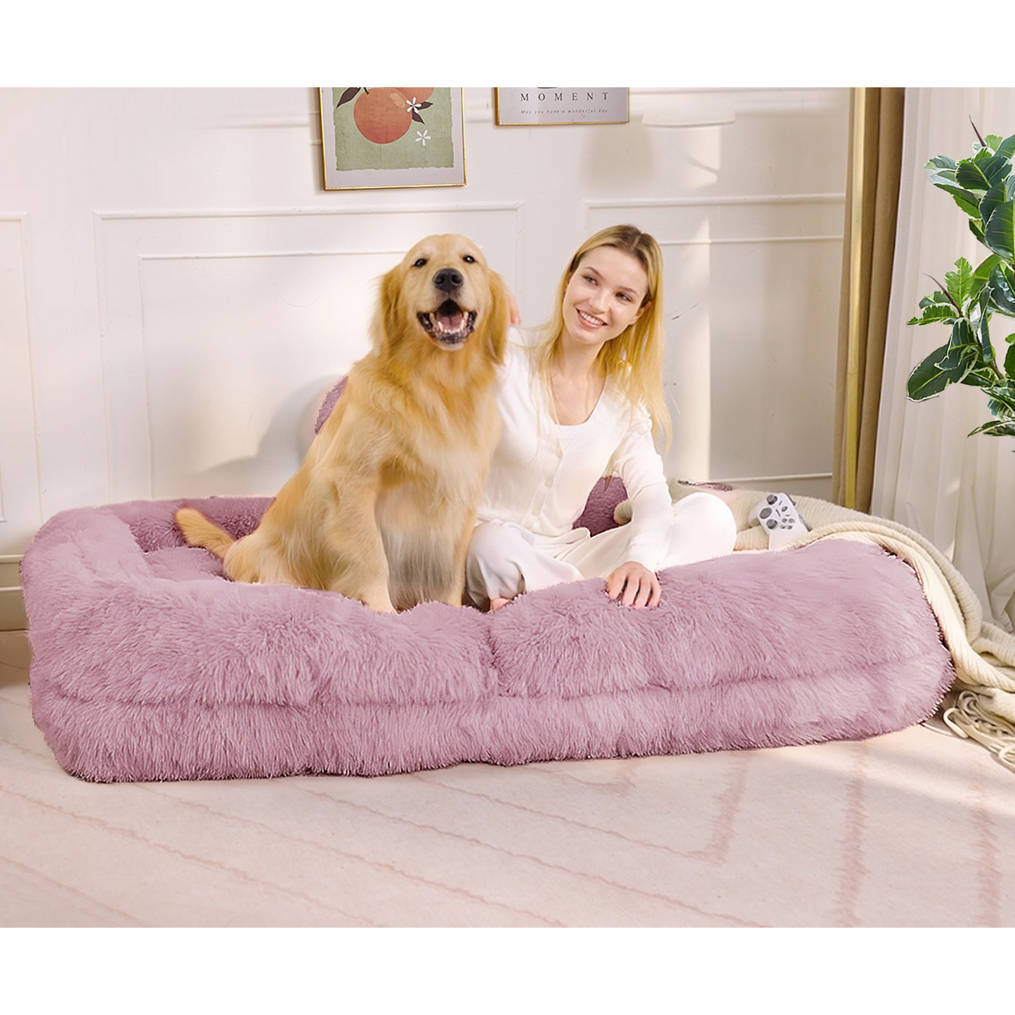 Adjustable Lazy Sofa Bed - Plush Fabric, Pink